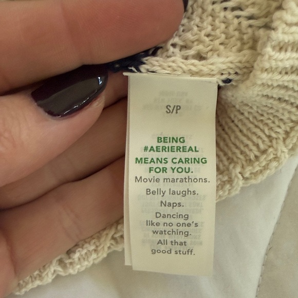 Aerie Cream and Navy Striped shrunken crop  Sweater - Picture 4 of 5